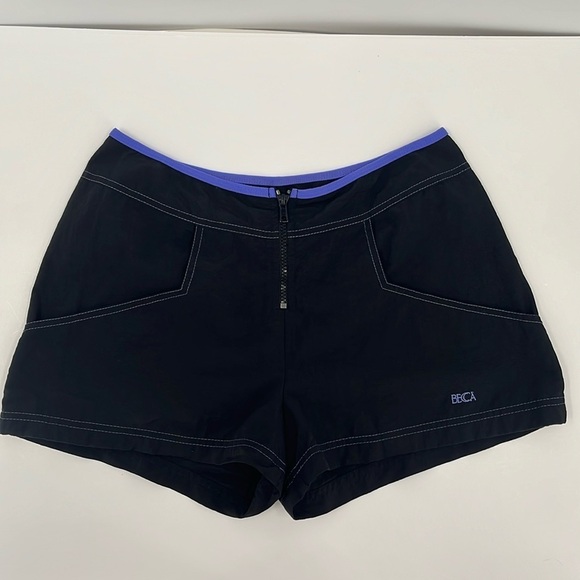 BECCA Swim Boardshorts Shorts Black Purple Trim Pockets Small - Picture 1 of 6